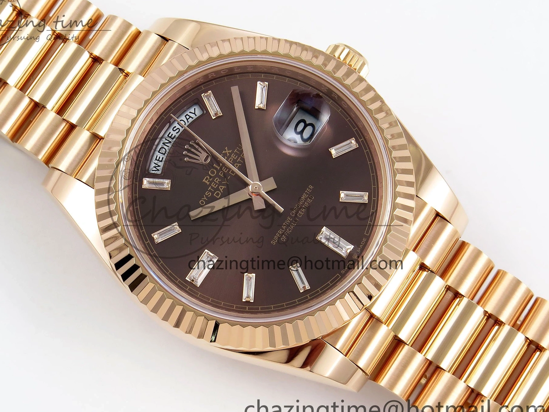 Brown 40 on DayDate Steel Dial Crystal 228235 904L President Bracelet VR3255 ARF 0225